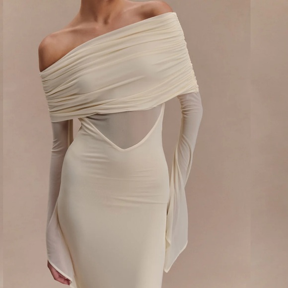 Meshki Cream Off-Shoulder Mesh Maxi Dress - Picture 3 of 5